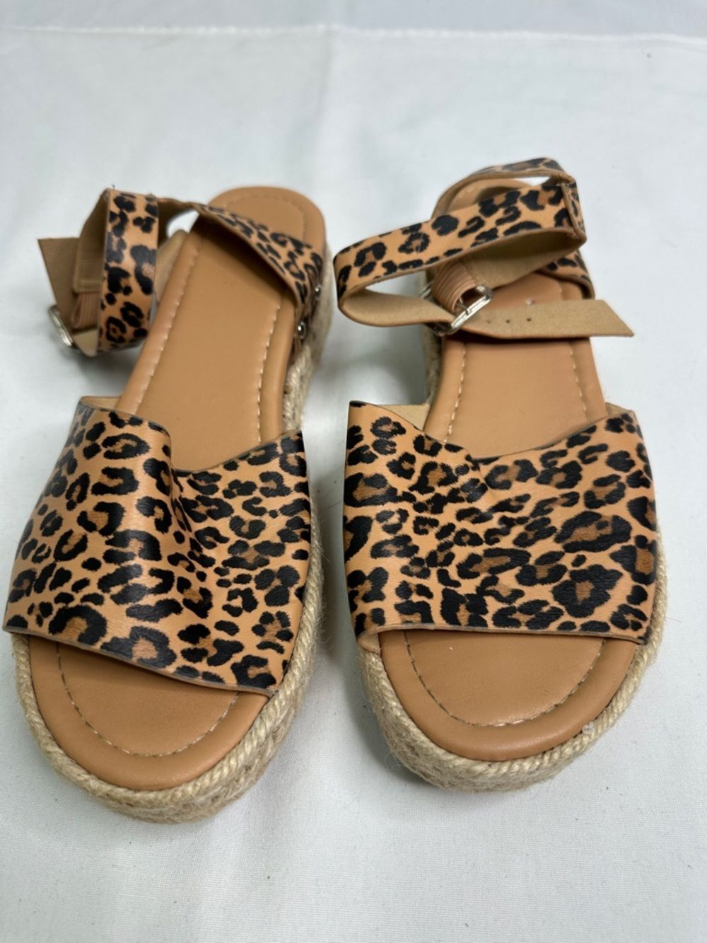 Leopard Print Espadrille Platform Sandals - Tan/Black